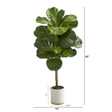 3.5’ Fiddle Leaf Artificial Tree in White Ceramic Planter by Nearly Natural