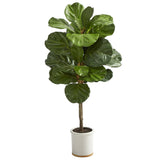 3.5’ Fiddle Leaf Artificial Tree in White Ceramic Planter by Nearly Natural