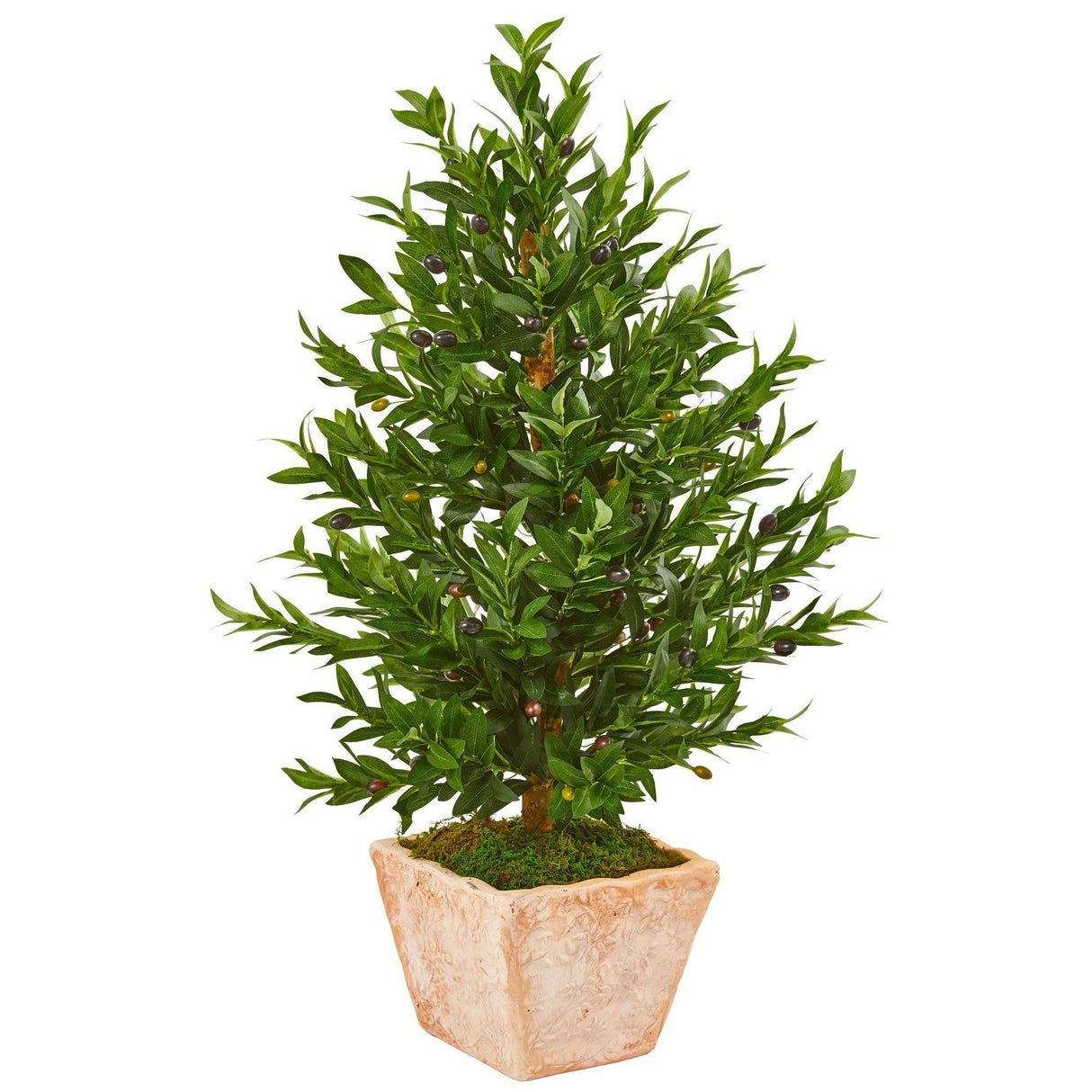 35” Olive Cone Topiary Artificial Tree in Terra Cotta Planter  (Indoor/Outdoor) by Nearly Natural