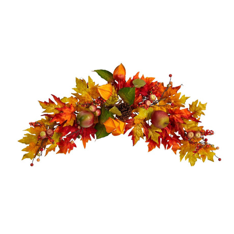 38” Autumn Maple Leaf Berry Artificial Swag by Nearly Natural - Vysn