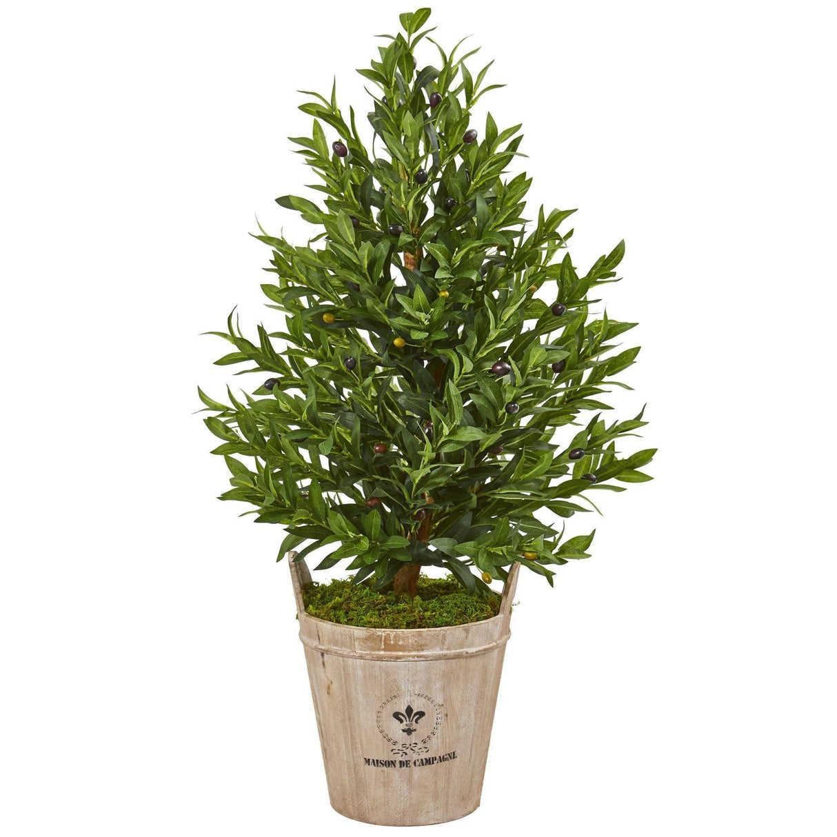 38” Olive Cone Topiary Artificial Tree in Farmhouse Planter by Nearly Natural