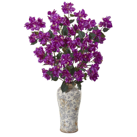 39” Bougainvillea Artificial Arrangement in Decorative Vase by Nearly Natural