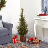 4’ Alpine “Natural Look” Artificial Christmas Tree in Wood Planter with Pine Cones by Nearly Natural