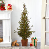 4’ Alpine “Natural Look” Artificial Christmas Tree in Wood Planter with Pine Cones by Nearly Natural