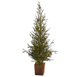 4’ Alpine “Natural Look” Artificial Christmas Tree in Wood Planter with Pine Cones by Nearly Natural