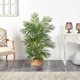 4' Areca Artificial Palm Branches in Boho Chic Handmade Cotton & Jute Gray Woven Planter by Nearly Natural