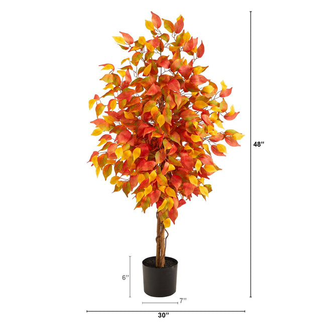 4’ Autumn Ficus Artificial Fall Tree by Nearly Natural
