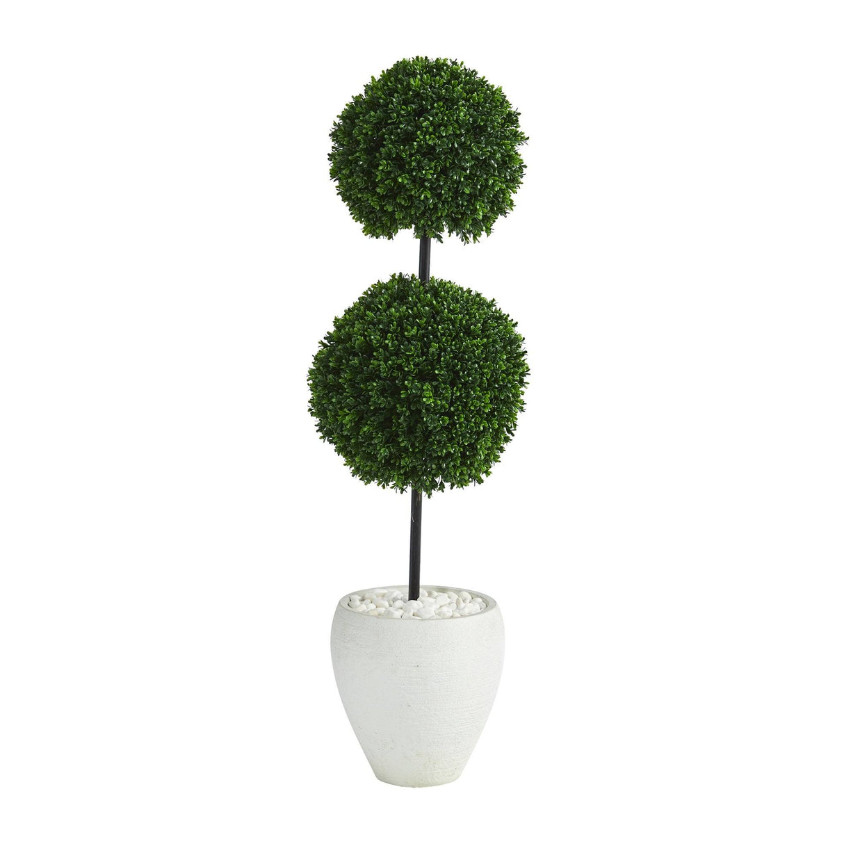 4’ Boxwood Double Ball Artificial Topiary Tree in White Planter  (Indoor/Outdoor) by Nearly Natural