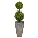 4’ Double Boxwood Topiary Artificial Tree in Cement Planter (Indoor/Outdoor) by Nearly Natural