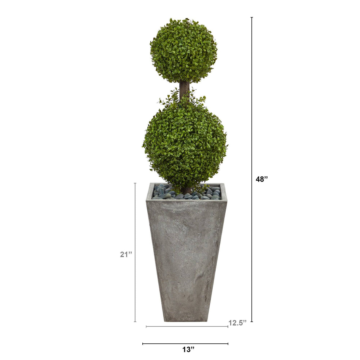 4’ Double Boxwood Topiary Artificial Tree in Cement Planter (Indoor/Outdoor) by Nearly Natural