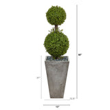 4’ Double Boxwood Topiary Artificial Tree in Cement Planter (Indoor/Outdoor) by Nearly Natural