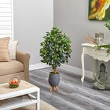 4’ Ficus Artificial Tree in Gray Planter with Stand by Nearly Natural