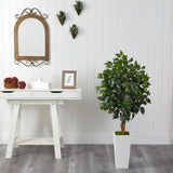 4’ Ficus Artificial Tree in White Tower Planter by Nearly Natural