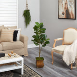 4’ Fiddle Leaf Fig Artificial Tree in Metal Planter with Faux Moss by Nearly Natural