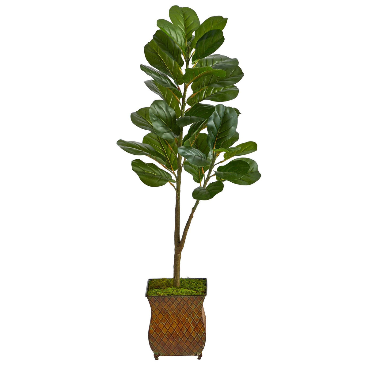 4’ Fiddle Leaf Fig Artificial Tree in Metal Planter with Faux Moss by Nearly Natural