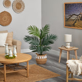 4' Kentia Palm Artificial Tree in Boho Chic Handmade Natural Cotton Woven Planter with Tassels by Nearly Natural