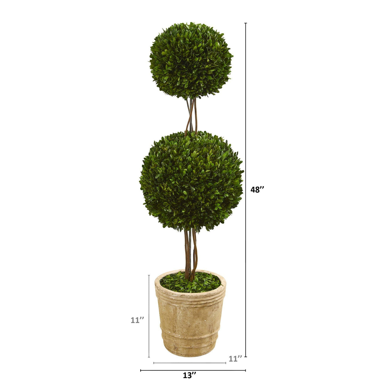 4’ Preserved Boxwood Double Ball Topiary Tree in Planter by Nearly Natural