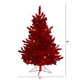 4' Red Flocked Fraser Fir Artificial Christmas Tree by Nearly Natural