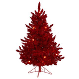 4' Red Flocked Fraser Fir Artificial Christmas Tree by Nearly Natural