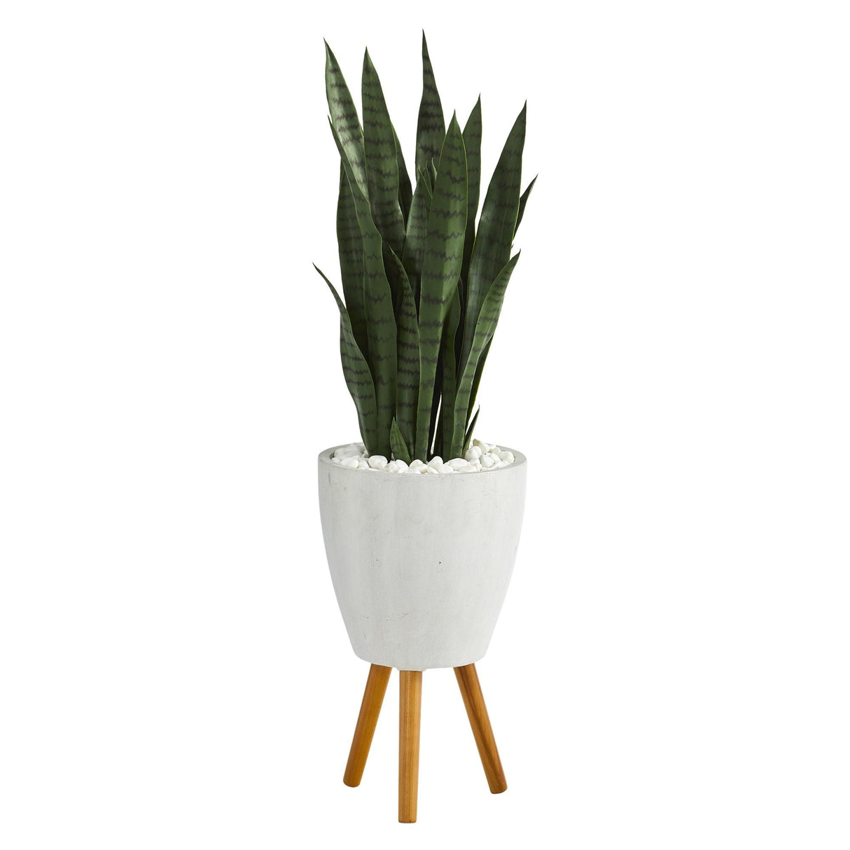 4’ Sansevieria Artificial Plant in White Planter with Stand by Nearly Natural