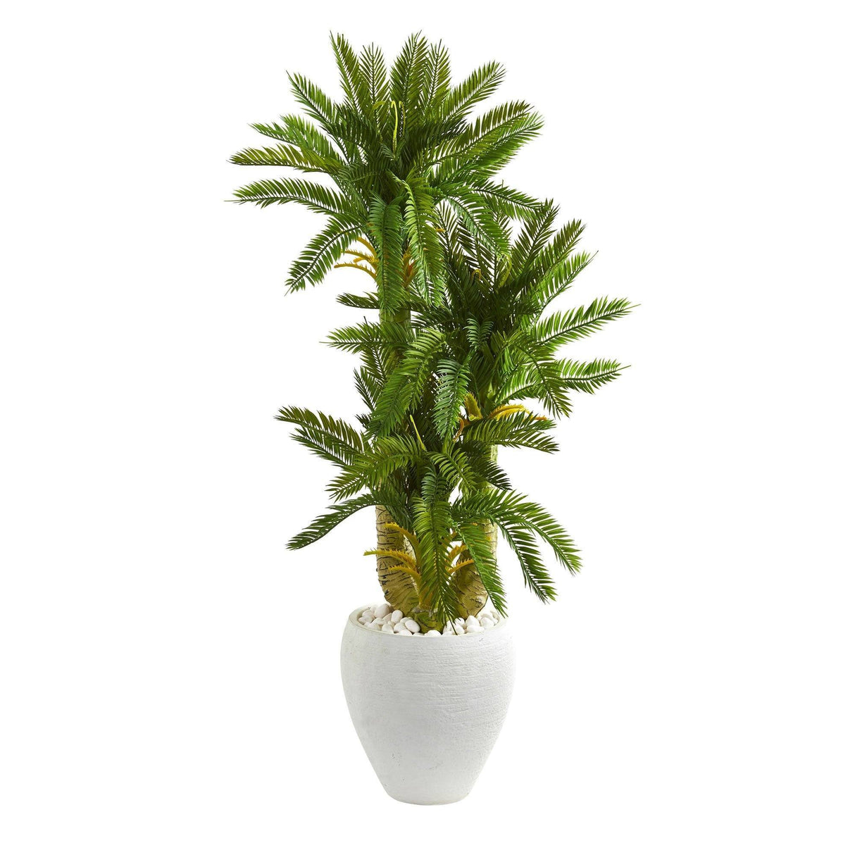 4’ Triple Cycas Artificial Plant in White Planter by Nearly Natural