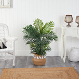 40” Areca Palm Tree in Boho Chic Handmade Natural Cotton Woven Planter with Tassels UV Resistant by Nearly Natural