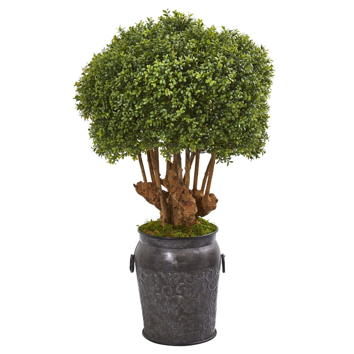 44” Boxwood Artificial Topiary Tree in Metal Planter (Indoor/Outdoor) by Nearly Natural