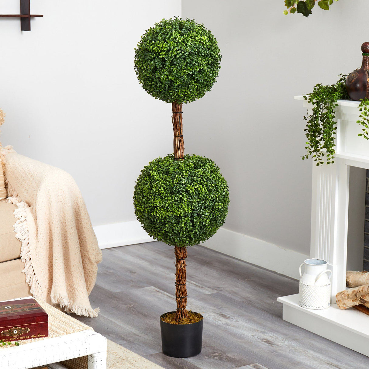 4.5’ Boxwood Double Ball Topiary Artificial Tree (Indoor/Outdoor) by Nearly Natural