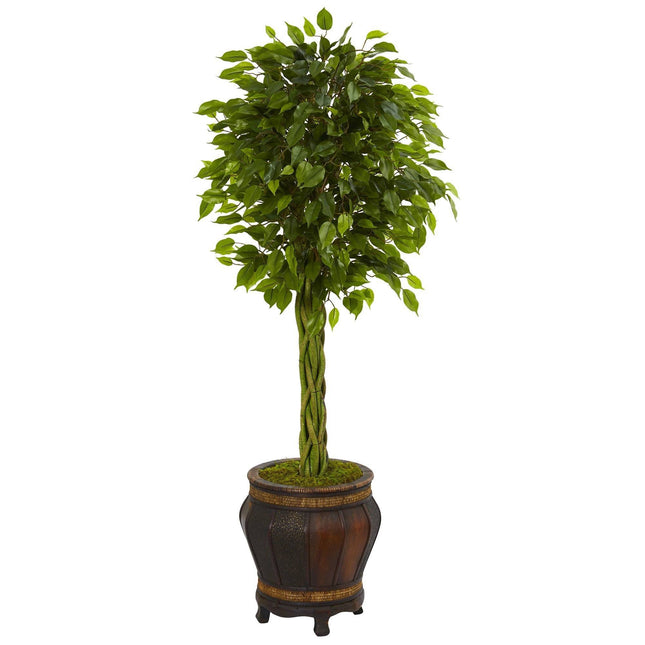4.5’ Braided Ficus Artificial Tree in Planter (Indoor/Outdoor) by Nearly Natural