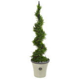 4.5’ Artificial Cypress Spiral Topiary Tree in Decorative Planter by Nearly Natural