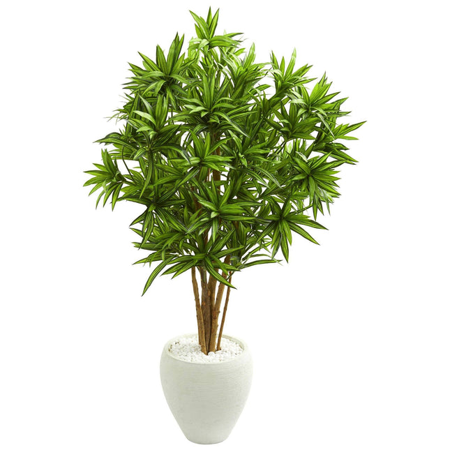 4.5’ Dracaena Artificial Tree in White Planter by Nearly Natural