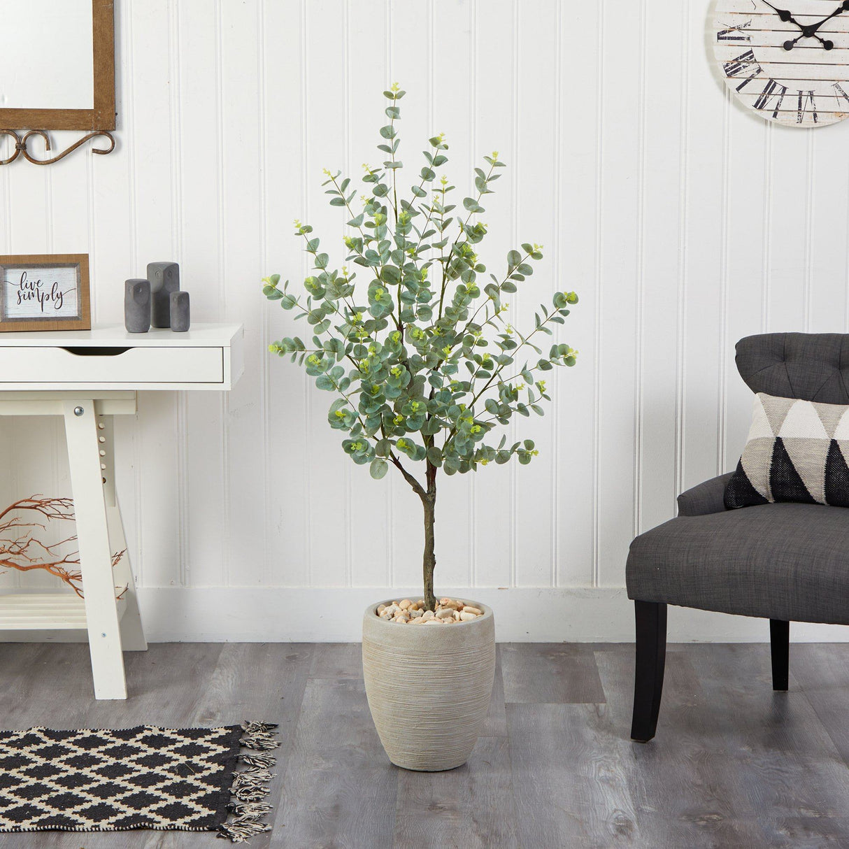 4.5’ Eucalyptus Artificial Tree in Sand Colored Planter by Nearly Natural