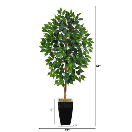 4.5’ Ficus Artificial Tree in Black Metal Planter by Nearly Natural