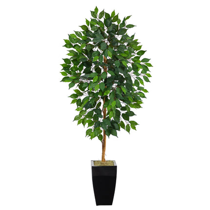 4.5’ Ficus Artificial Tree in Black Metal Planter by Nearly Natural