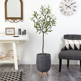 4.5’ Artificial Olive Tree in Gray Planter with Stand by Nearly Natural