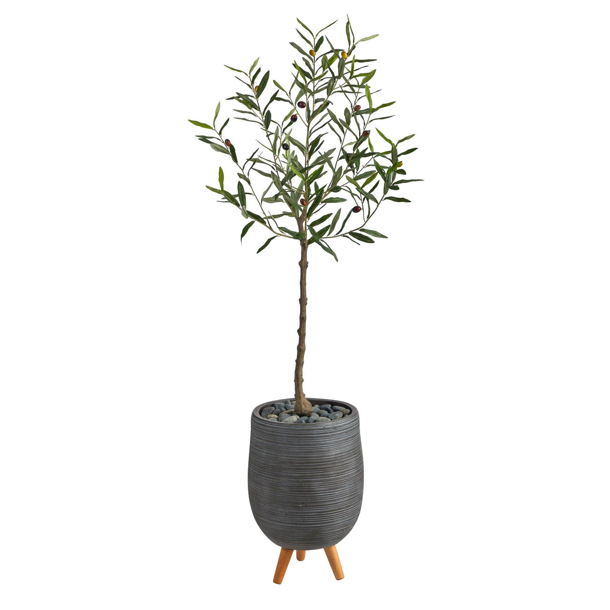 4.5’ Artificial Olive Tree in Gray Planter with Stand by Nearly Natural