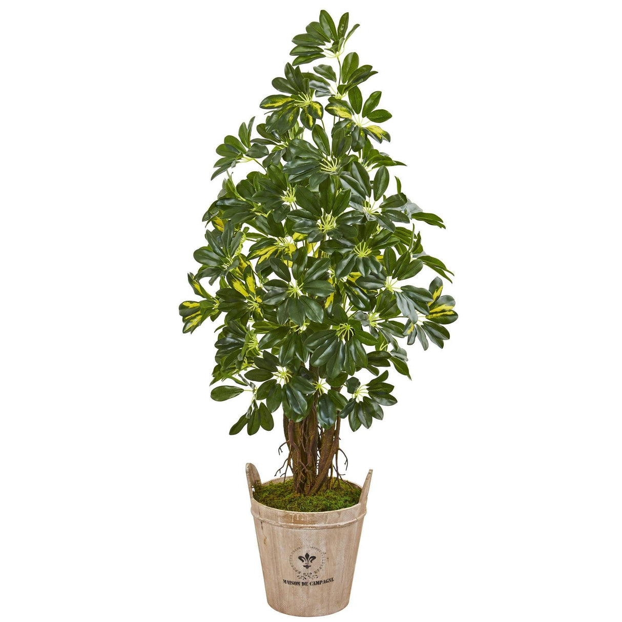 4.5’ Schefflera Artificial Tree in Farmhouse Planter by Nearly Natural