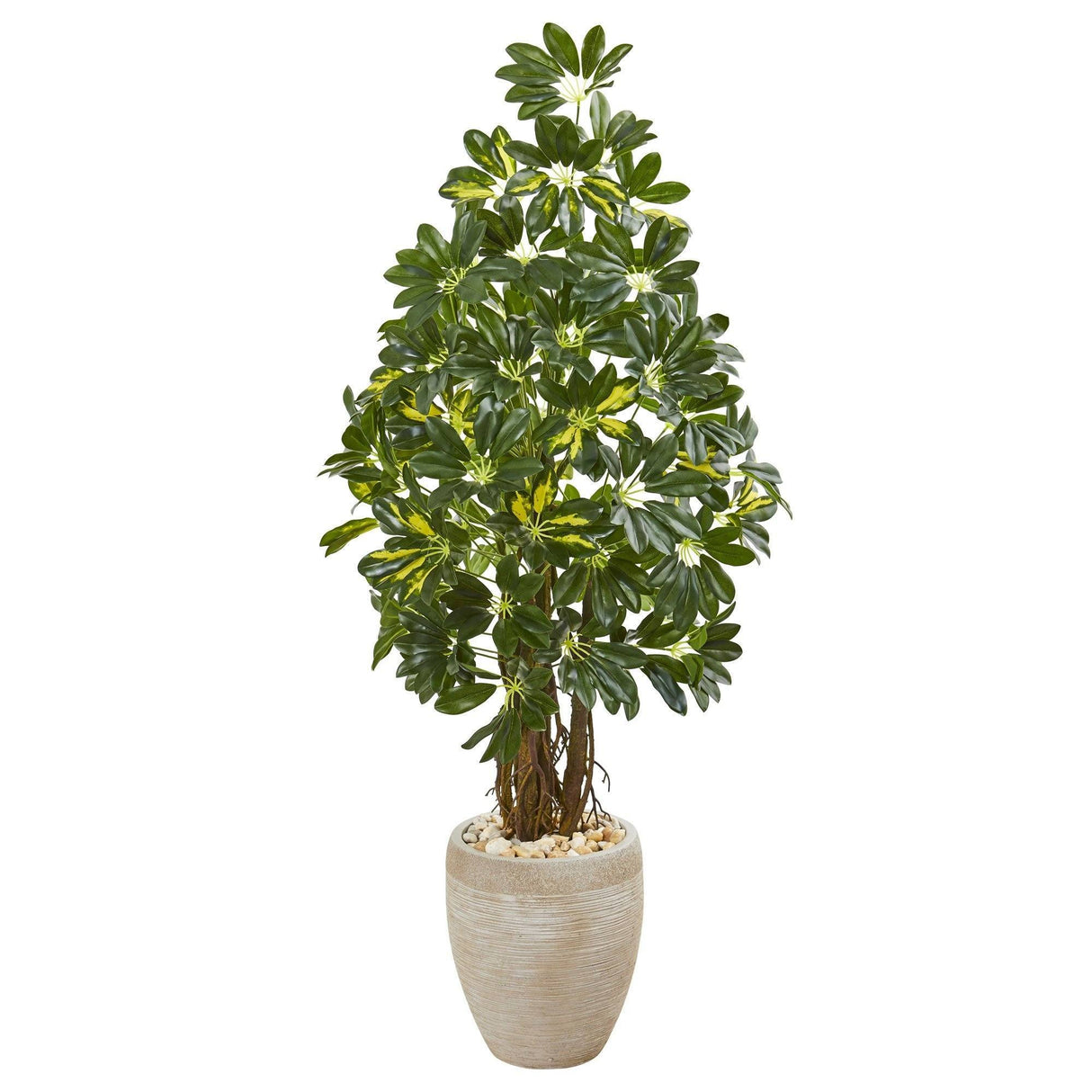 4.5’ Schefflera Artificial Tree in Sand Colored Planter by Nearly Natural