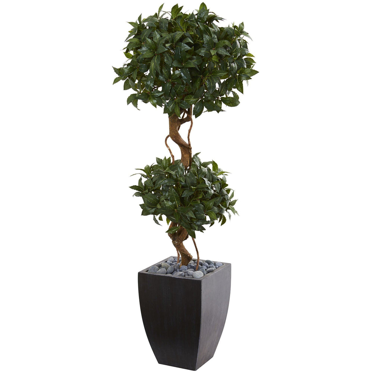 4.5' Sweet Bay Artificial Double Topiary Tree in Black Wash Planter by Nearly Natural