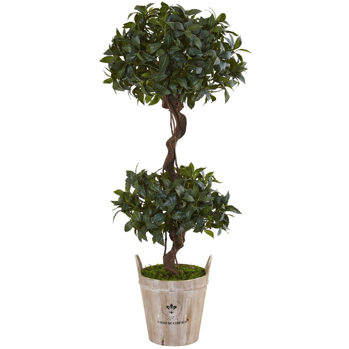 4.5’ Sweet Bay Double Topiary Tree in Farmhouse Planter by Nearly Natural