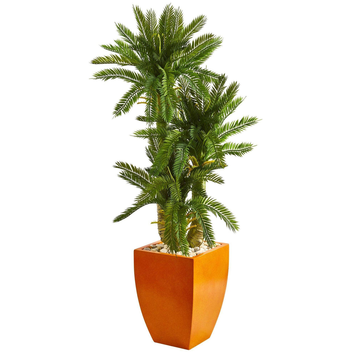 4.5’ Triple Cycas Artificial Plant in Orange Planter by Nearly Natural