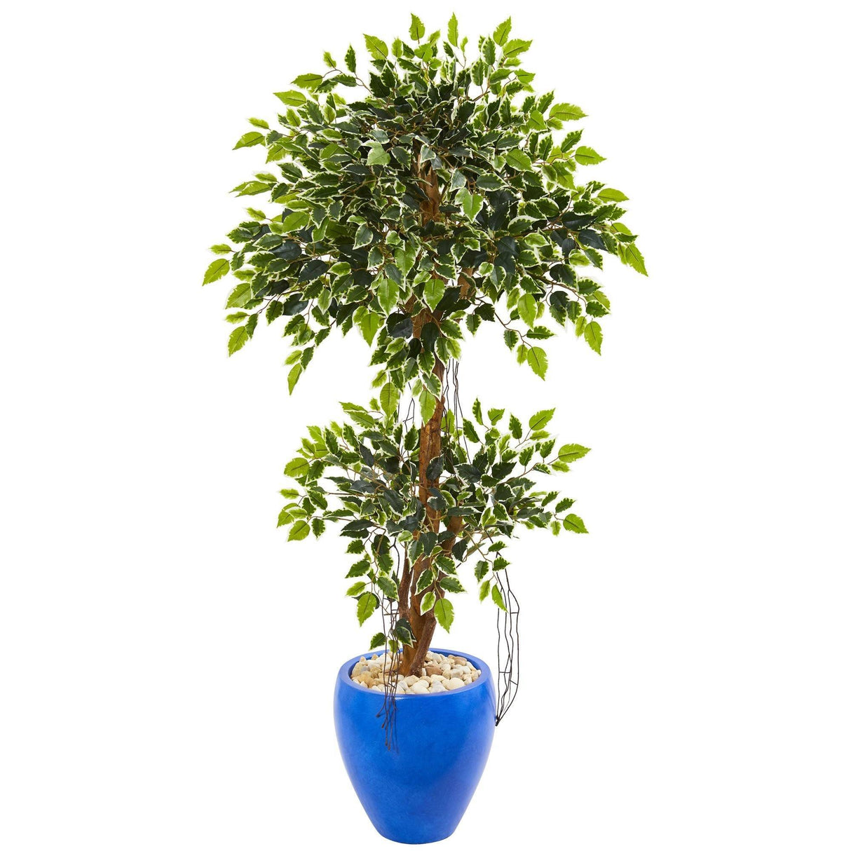 4.5’ Variegated Ficus Artificial Tree in Blue Planter by Nearly Natural