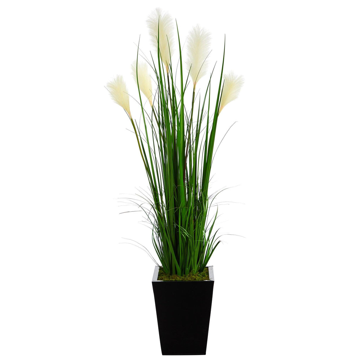 4.5’ Wheat Plum Grass Artificial Plant in Black Metal Planter by Nearly Natural