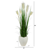 4.5’ Wheat Plum Grass Artificial Plant in White Planter by Nearly Natural