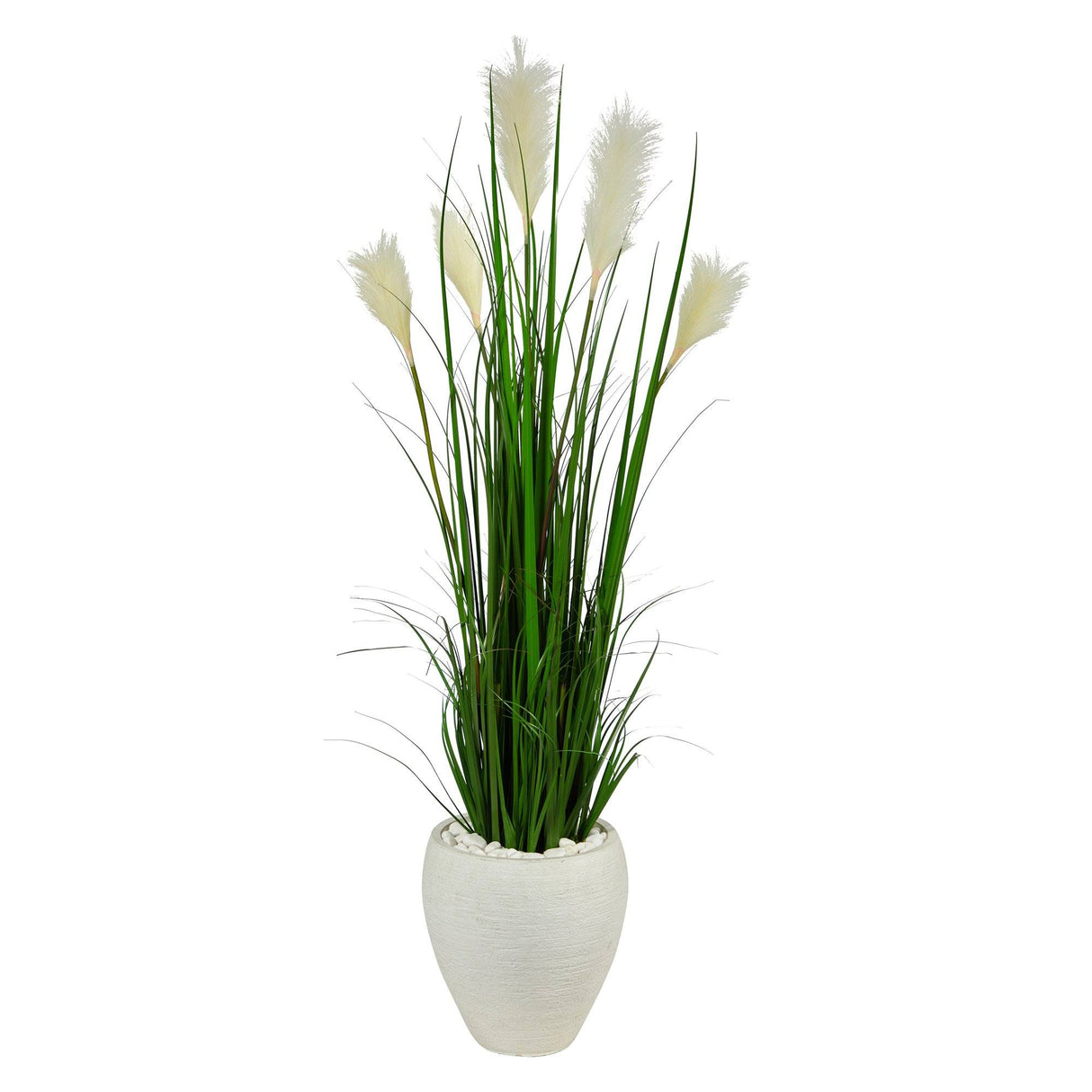 4.5’ Wheat Plum Grass Artificial Plant in White Planter by Nearly Natural