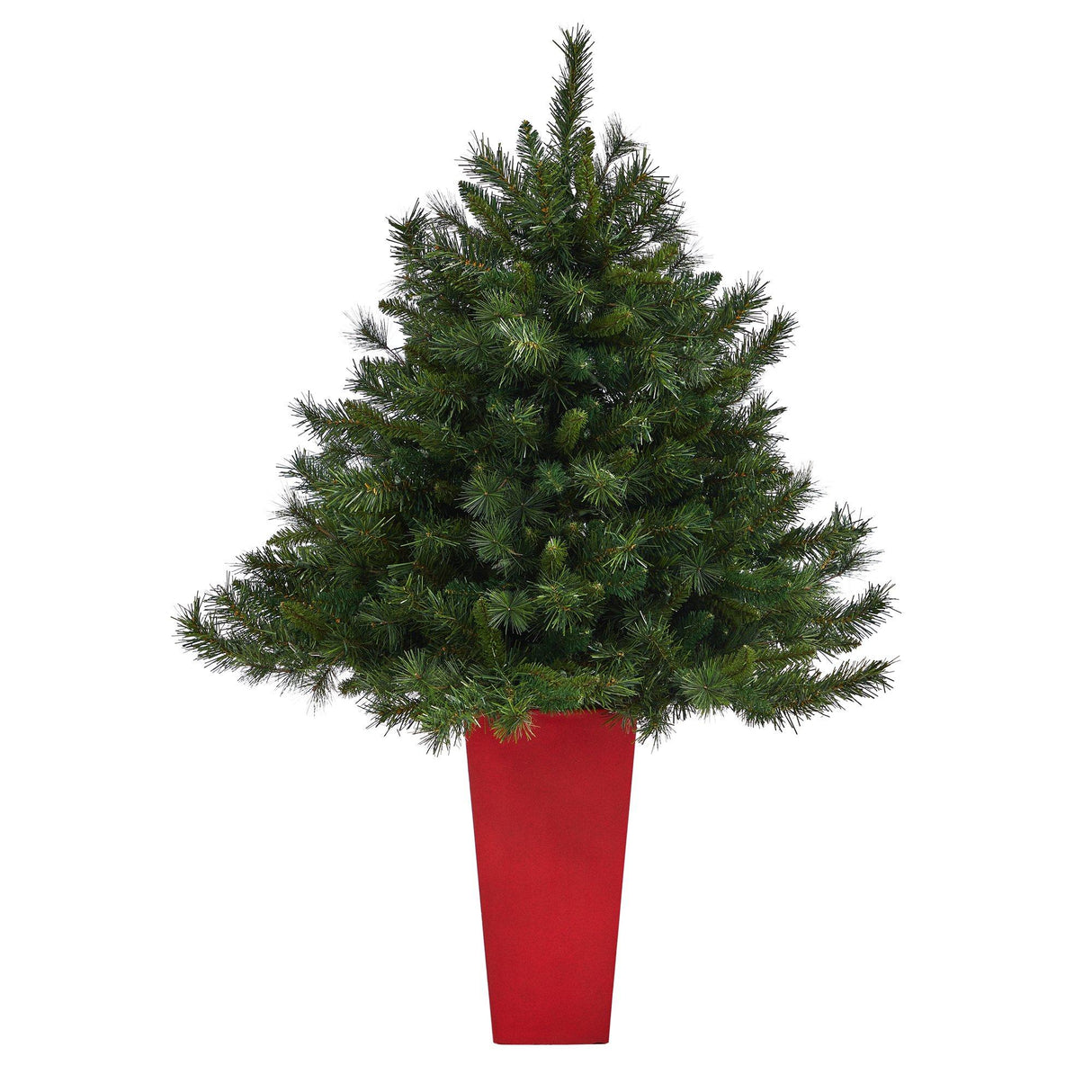 4.5’ Wyoming Mixed Pine Artificial Christmas Tree with 250 Clear Lights and 462 Bendable Branches in Red Tower Planter by Nearly Natural