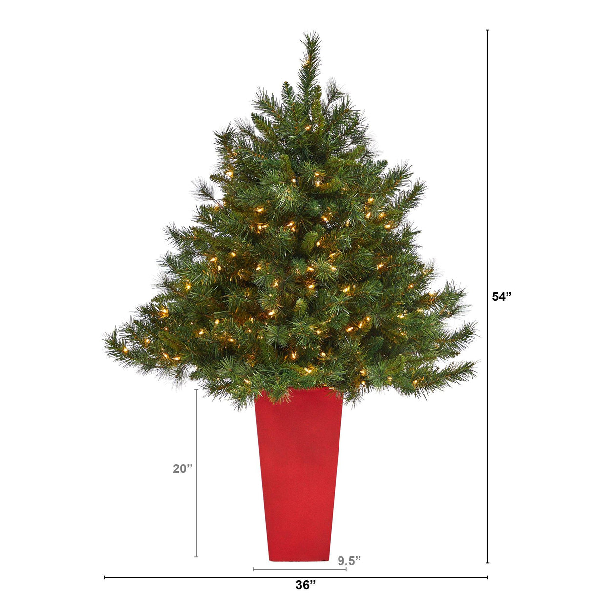 4.5’ Wyoming Mixed Pine Artificial Christmas Tree with 250 Clear Lights and 462 Bendable Branches in Red Tower Planter by Nearly Natural