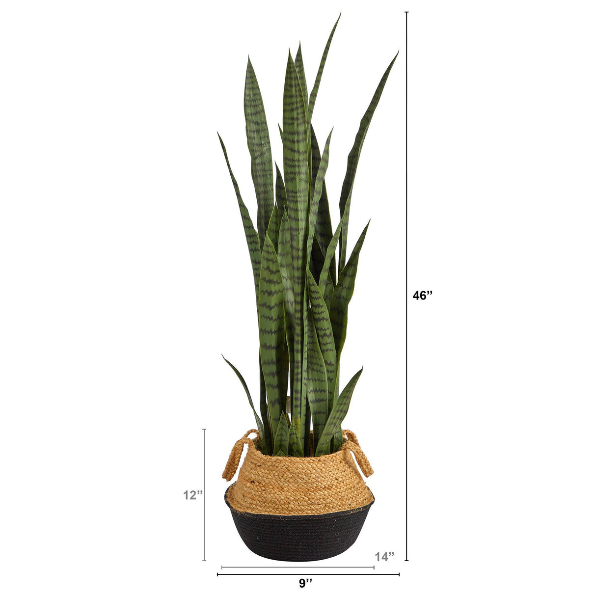 46” Sansevieria Plant in Cotton & Jute Black Woven Planter by Nearly Natural