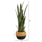 46” Sansevieria Plant in Cotton & Jute Black Woven Planter by Nearly Natural