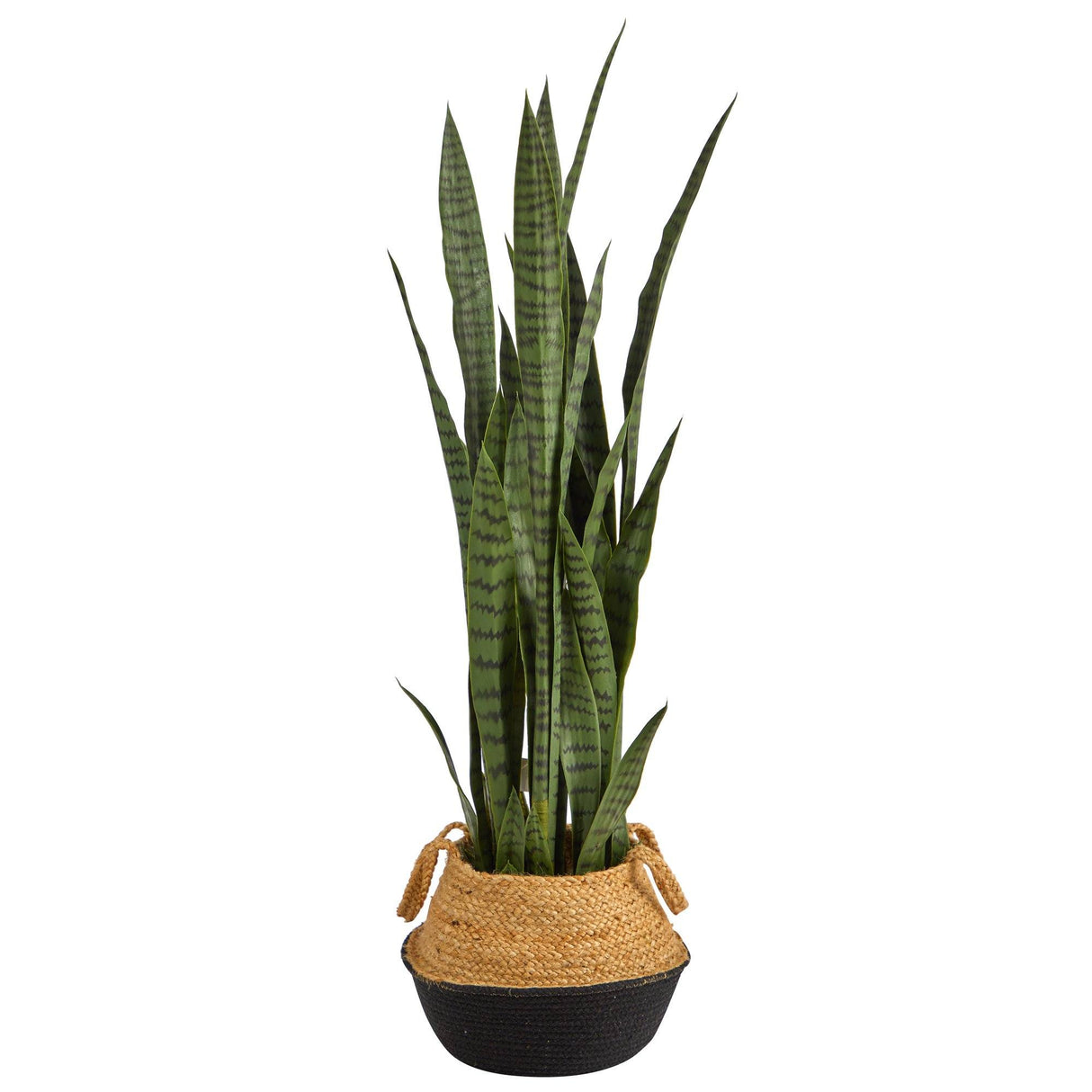 46” Sansevieria Plant in Cotton & Jute Black Woven Planter by Nearly Natural